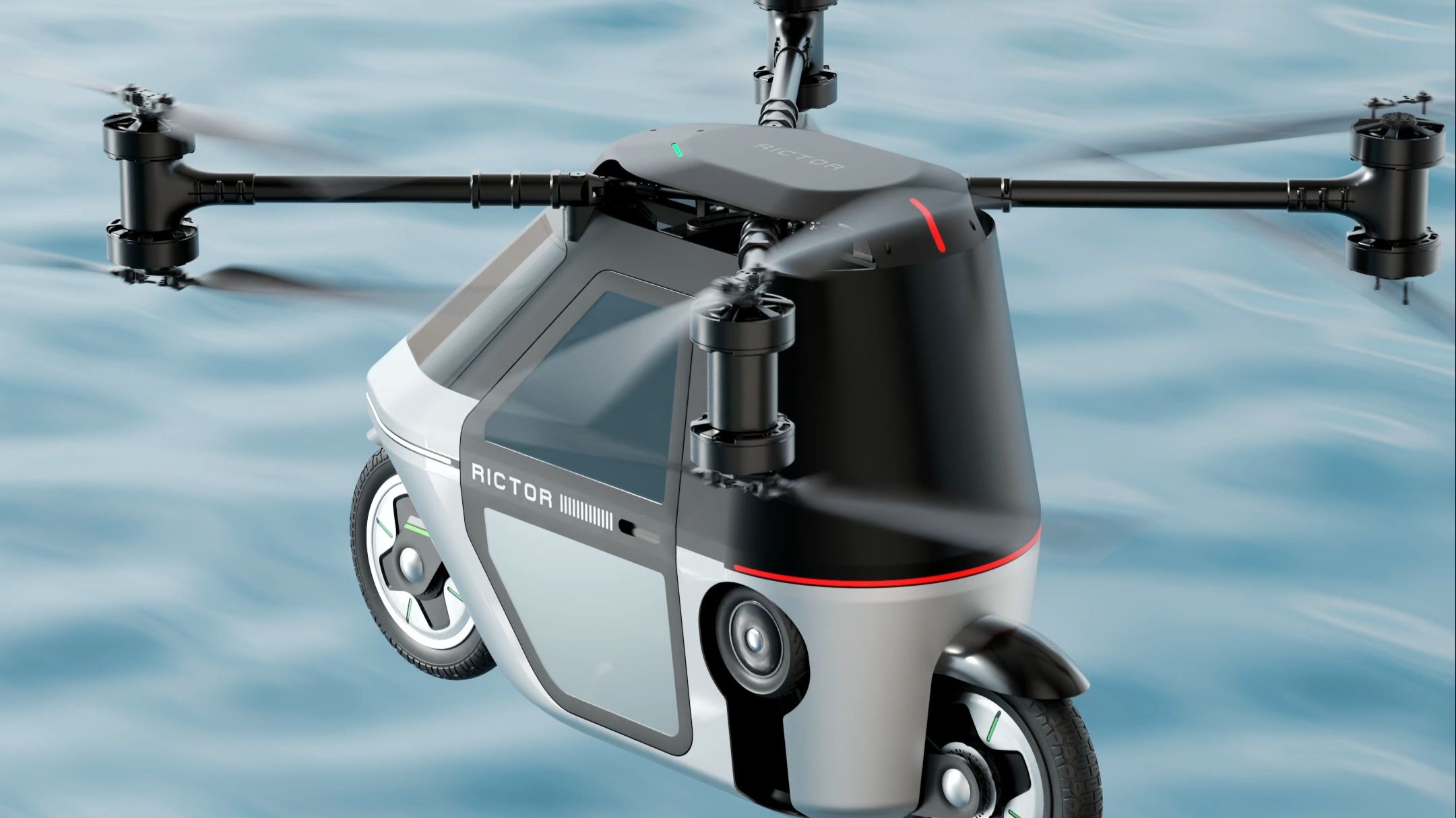 2024快轮两栖载人飞行摩托Skyrider X1 3D渲染视频